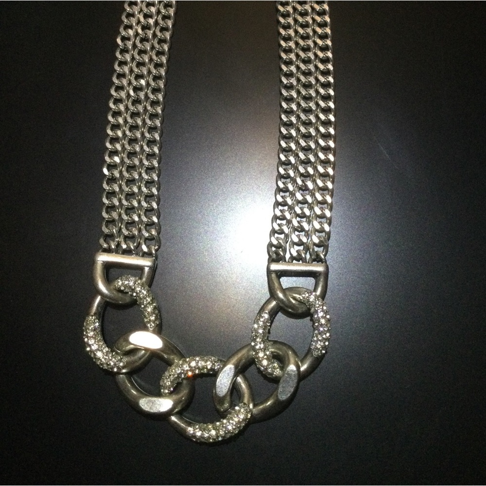 Premier Designs silver crystal pave chain necklace
